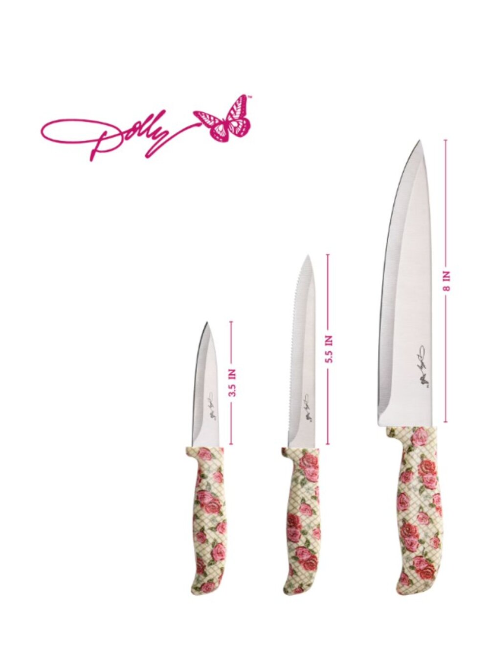 Dolly Parton Kitchen Knife Set 3pc Stainless Steel